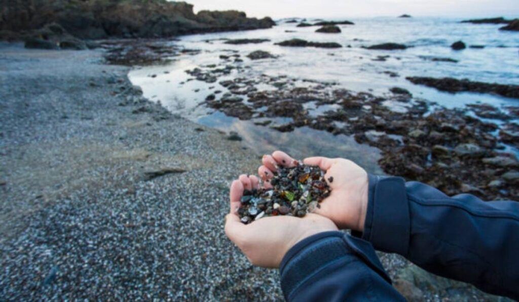glass pebble beach at night